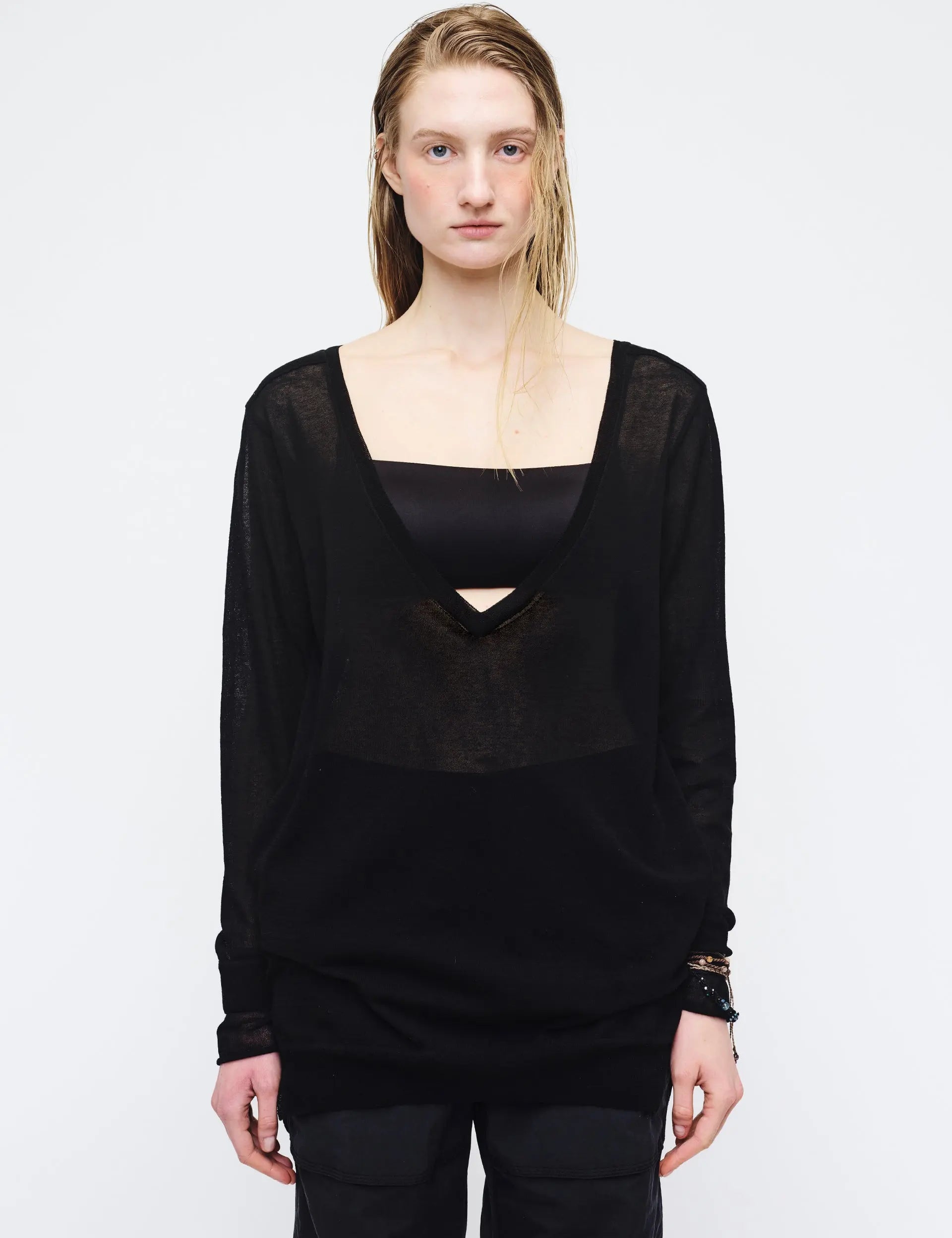 DEEP V-NECK PULLOVER_black margesherwood