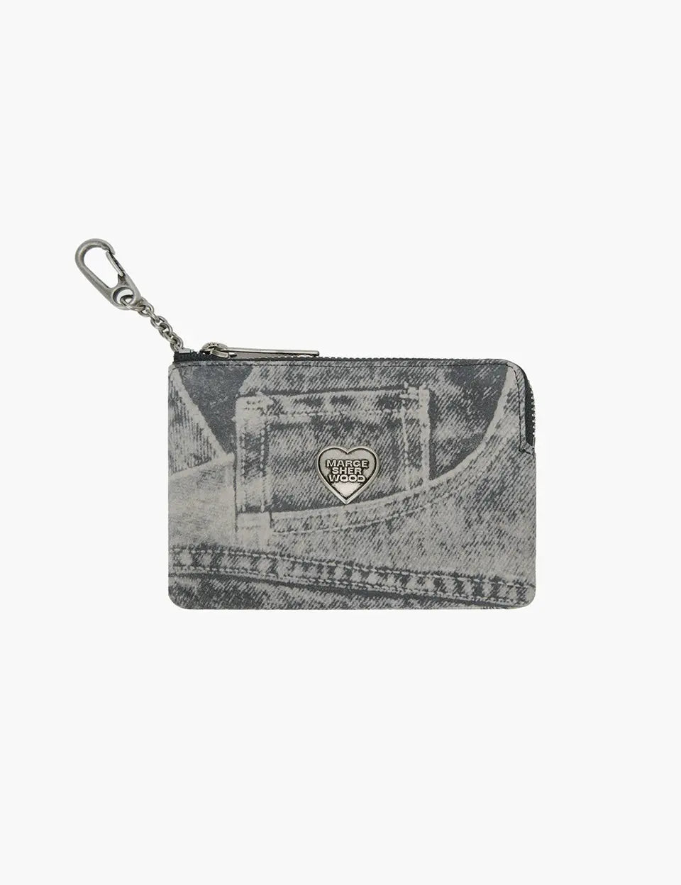 HEART ZIPPER WALLET_SILVER LOGO_light grey printed suede margesherwood