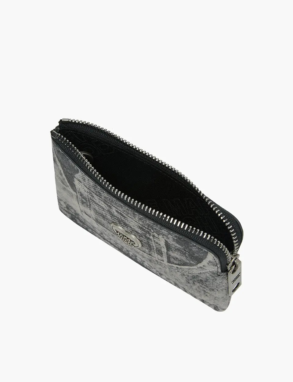 HEART ZIPPER WALLET_SILVER LOGO_light grey printed suede margesherwood