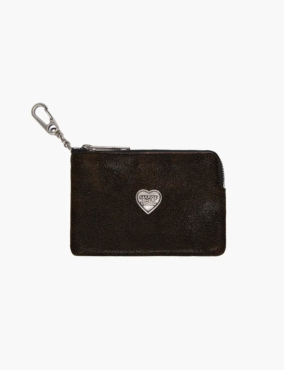 HEART ZIPPER WALLET_SILVER LOGO_brown+black two-tone cracked margesherwood