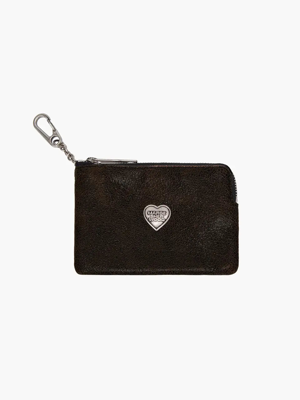 HEART ZIPPER WALLET_SILVER LOGO_brown+black two-tone cracked margesherwood
