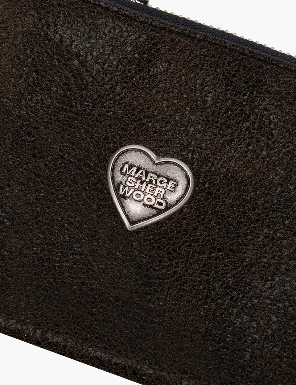 HEART ZIPPER WALLET_SILVER LOGO_brown+black two-tone cracked margesherwood