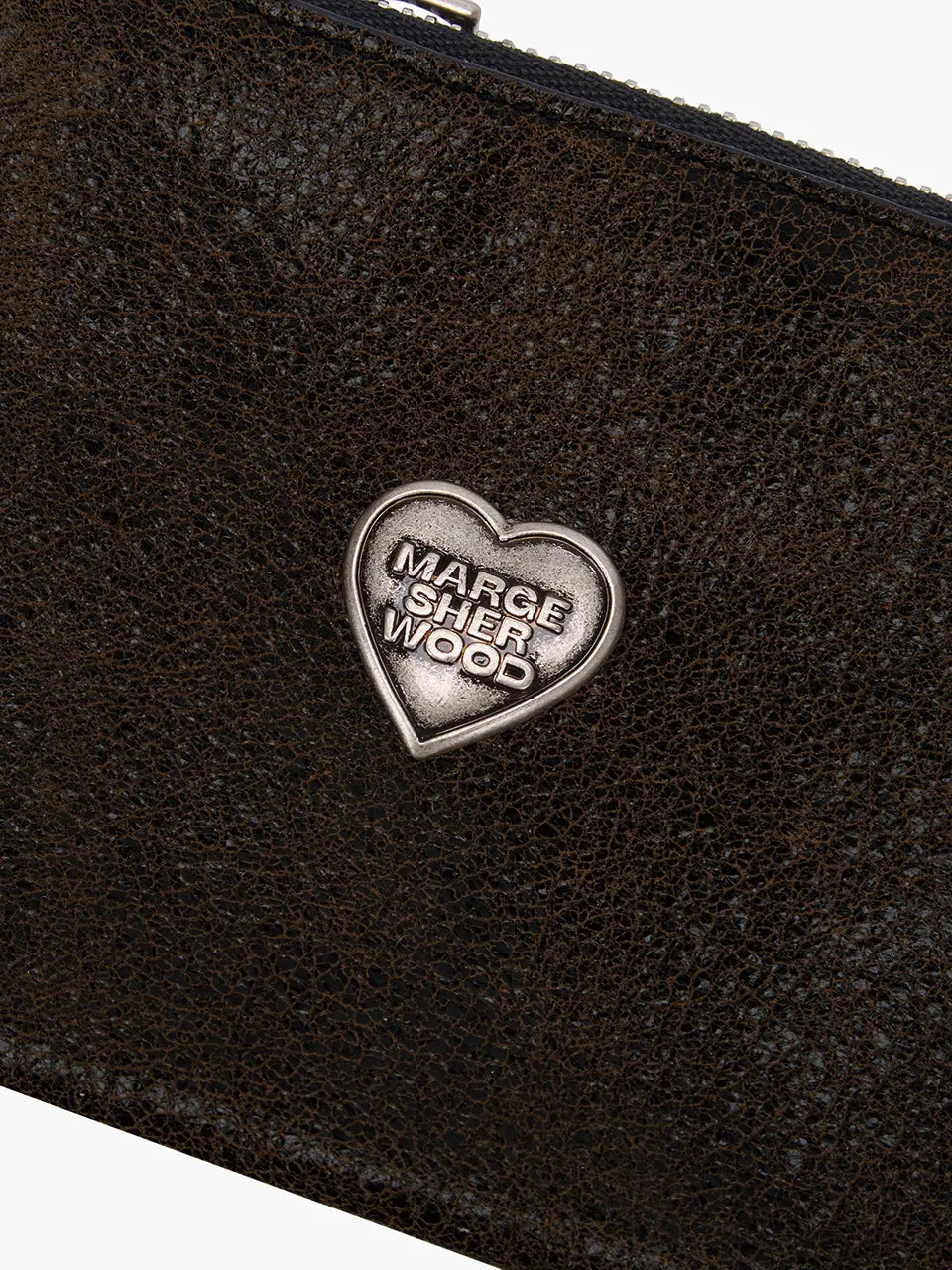 HEART ZIPPER WALLET_SILVER LOGO_brown+black two-tone cracked margesherwood