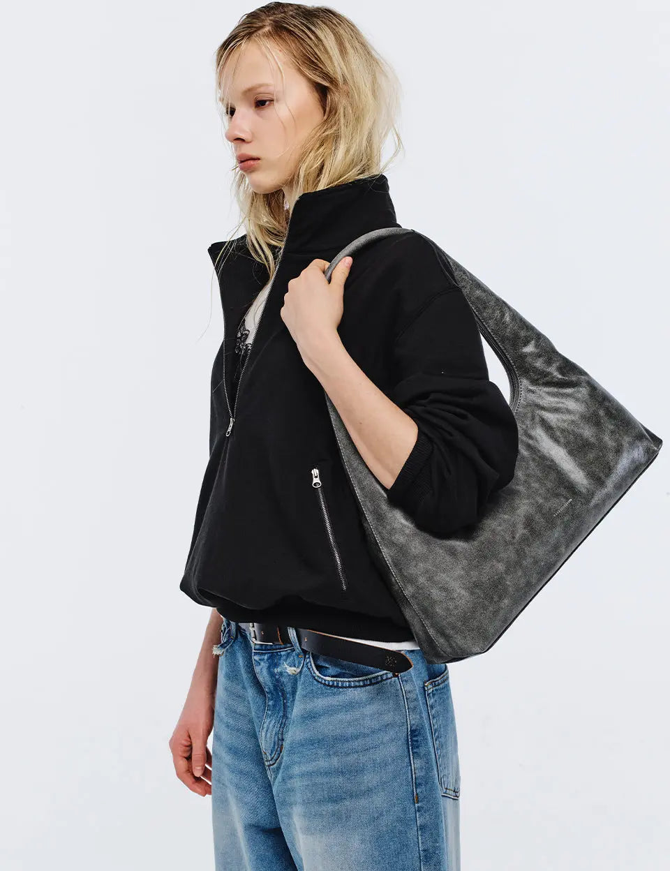 HOBO LARGE_white+grey two-tone cracked margesherwood