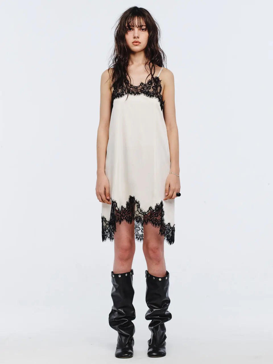 SATIN LACE DRESS_ivory margesherwood